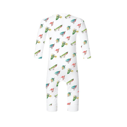 "Baby, Let's Fly Fish" Footless Long Sleeve Onesie